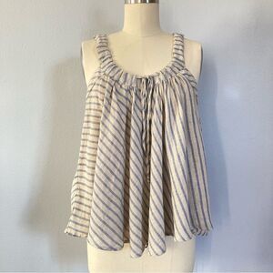 KOCH Tank Circle Swing 100% Linen Stripe Natural Grey‎ Medium Summer